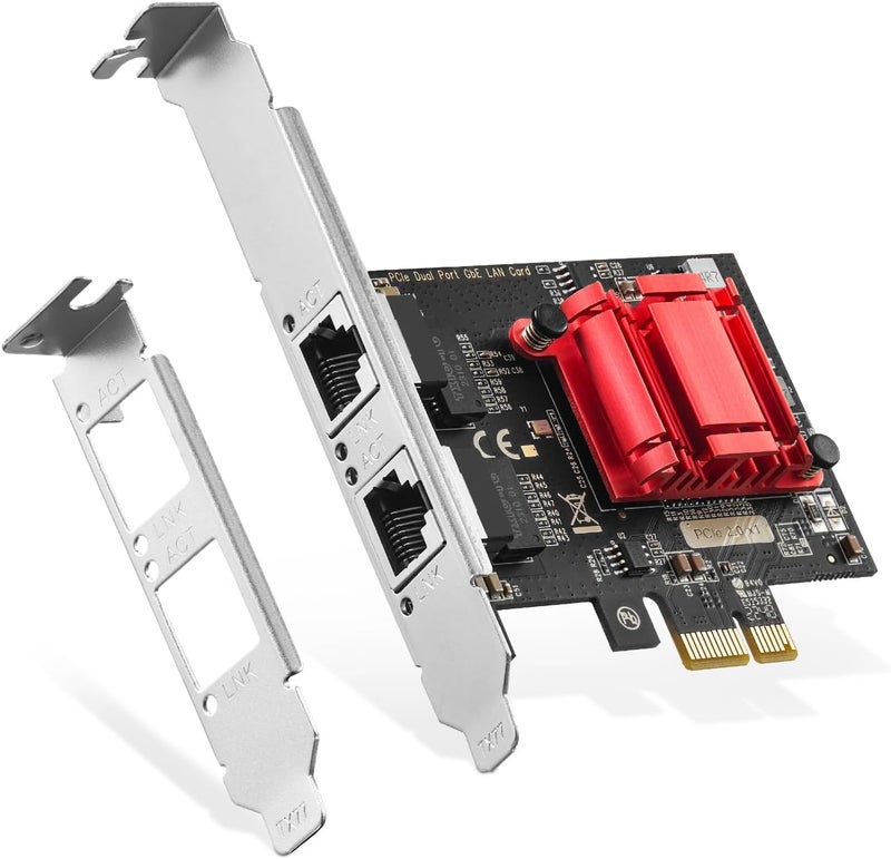 Binardat 2 Port Gigabit PCIe Network Adapter, Intel 82575/82576 Controller 1000/100Mbps Ethernet LAN Card for Windows/Linux - Image 1
